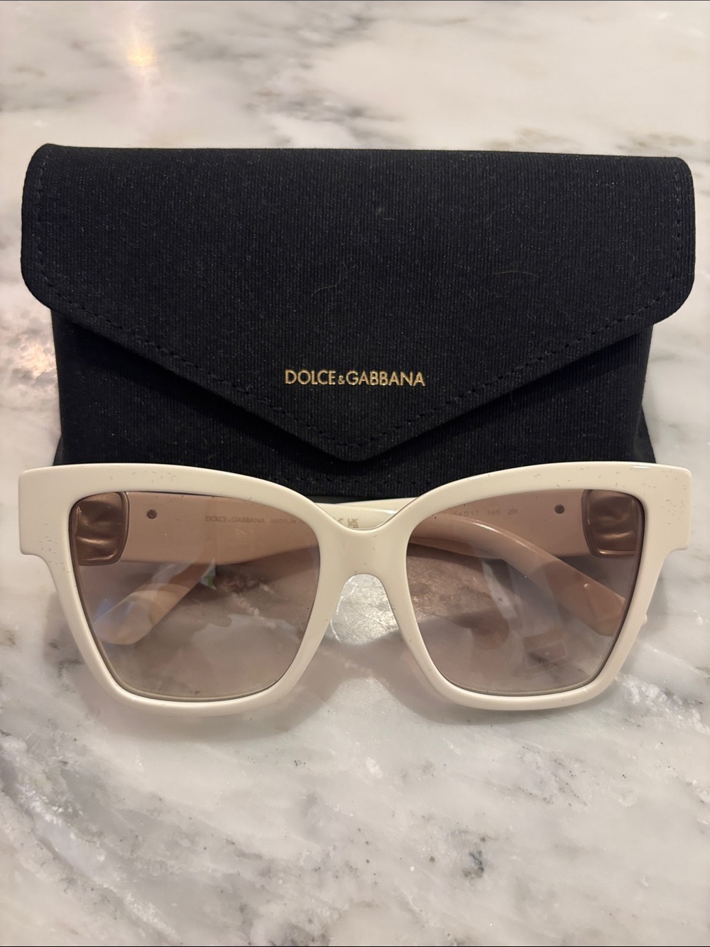 Dolce & Gabbana White Frame Sunglasses with Brown Gradient Lenses